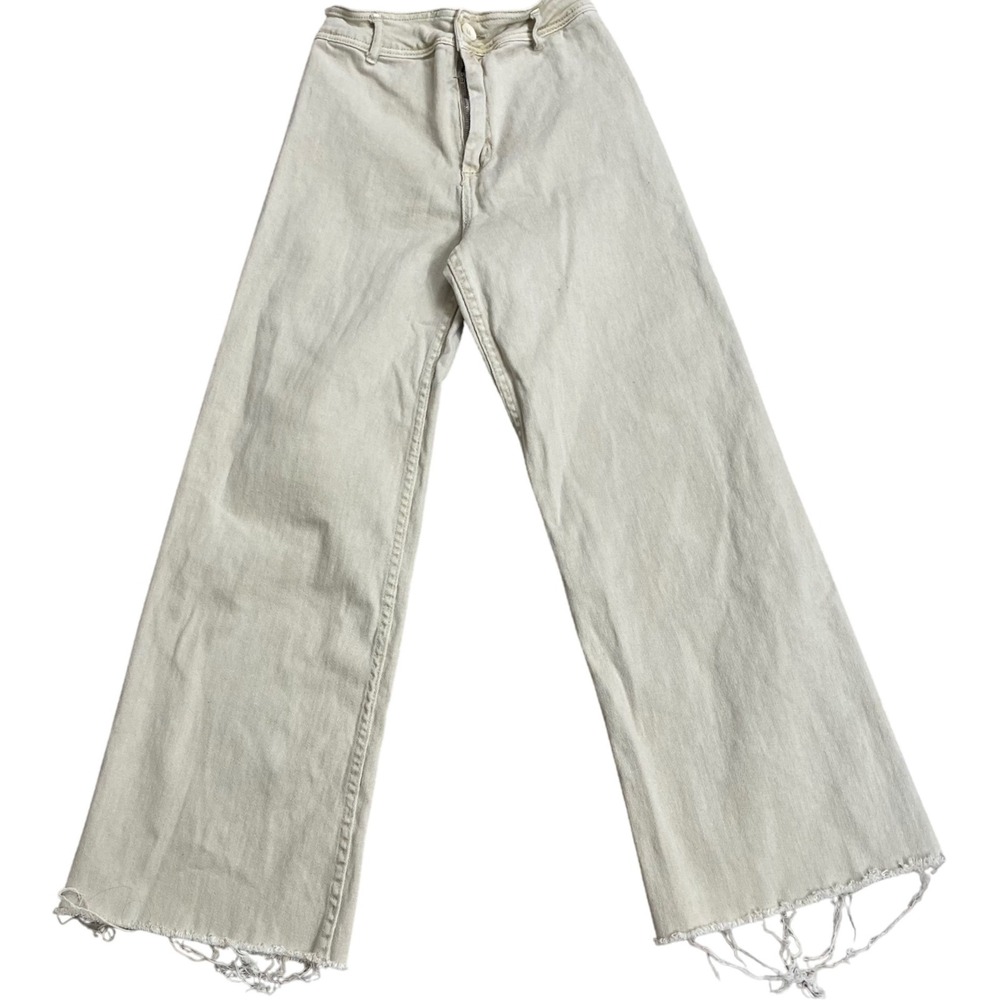 Y2K MIOU MUSE Beige yellowish Wide Leg‎ Crop Raw Hem Jeans Women's Size M